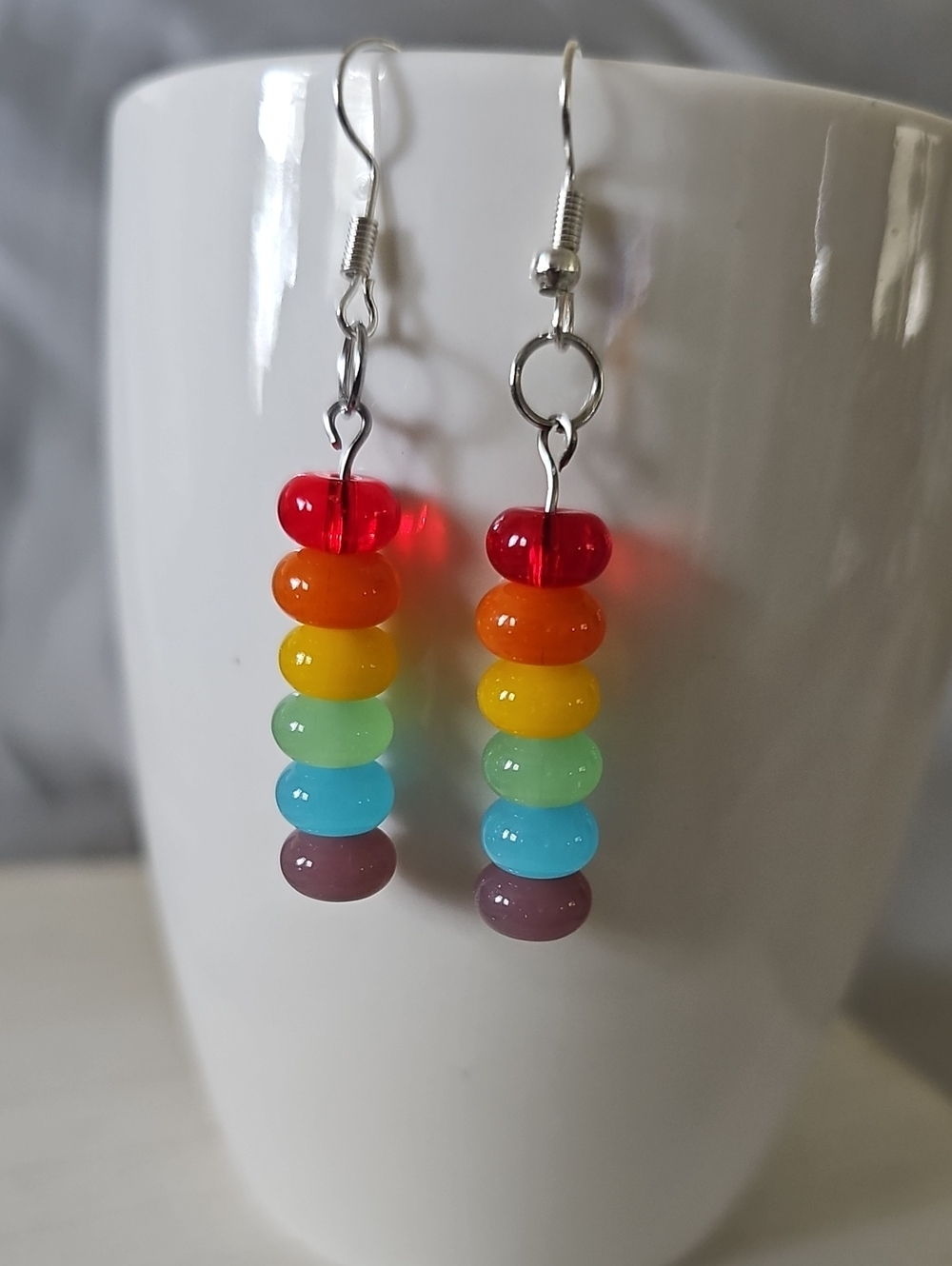 Rainbow Glass Bead Dangle Earrings